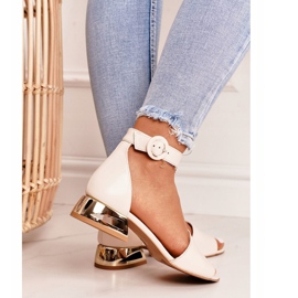 Leather Sandals On Gold Heels Laura Messi 2143 Beige 1