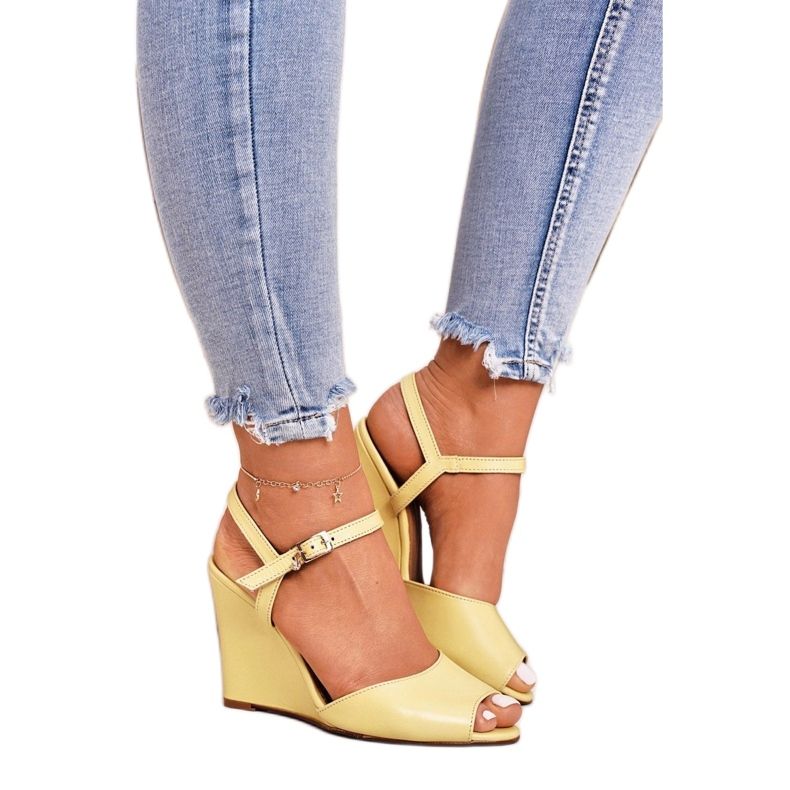 Suede Wedge Sandals Laura Messi 2253 Yellow 2