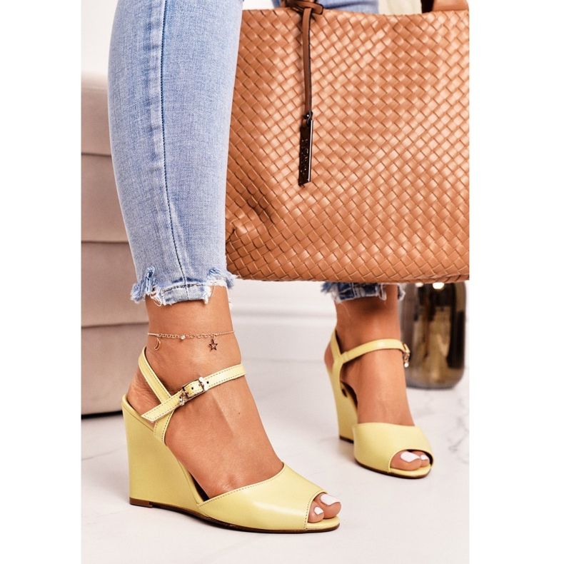Suede Wedge Sandals Laura Messi 2253 Yellow 1