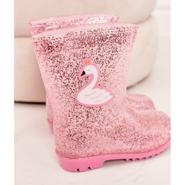 Children's brocade galoshes with a pink swan silver 1 Children's brocade galoshes with a pink swan silver 1