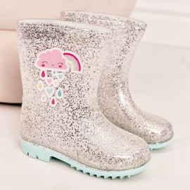 Children's brocade galoshes with a silver cloud beige 1