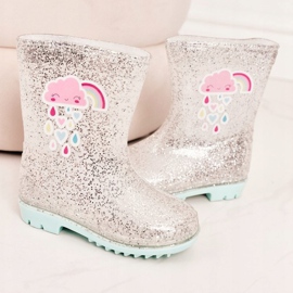 Children's brocade galoshes with a silver cloud beige 2