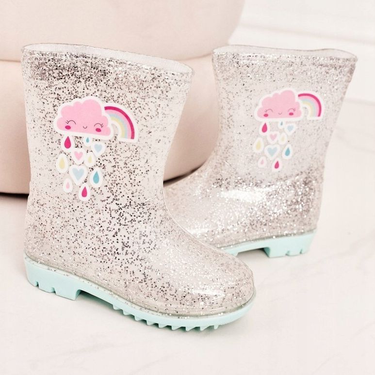 Children's brocade galoshes with a silver cloud beige 2