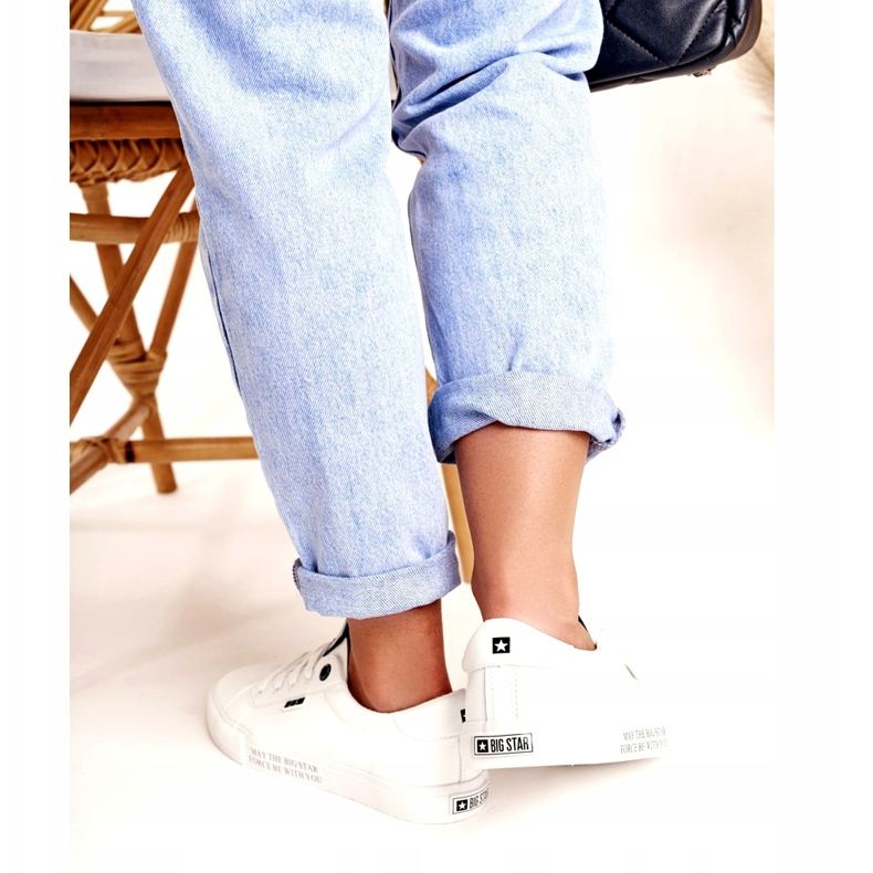 Women's leather sneakers with the inscription Big Star EE274316 White black 3