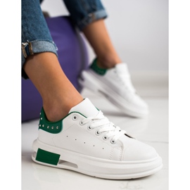 SHELOVET Sneakers With Studs white green 2
