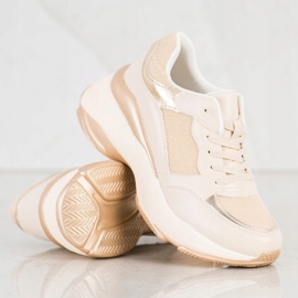 SHELOVET Stylish Golden Sneakers beige 1