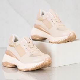 SHELOVET Stylish Golden Sneakers beige 2