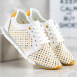 Kylie White and yellow Openwork Sneakers 1