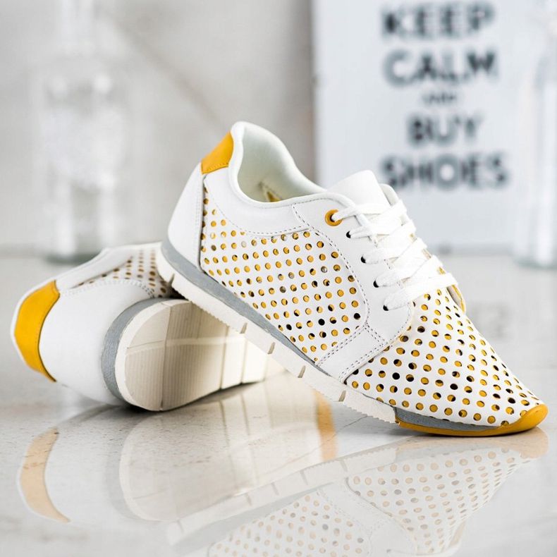 Kylie White and yellow Openwork Sneakers 2