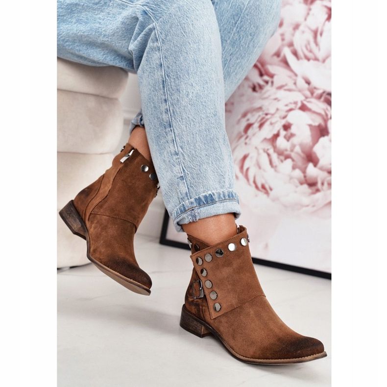 Women's Suede Boots With a Buckle Exquisite 1198 Cognac brown 2