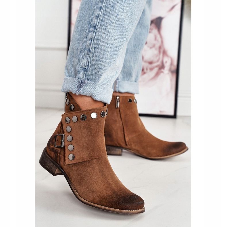Women's Suede Boots With a Buckle Exquisite 1198 Cognac brown 1