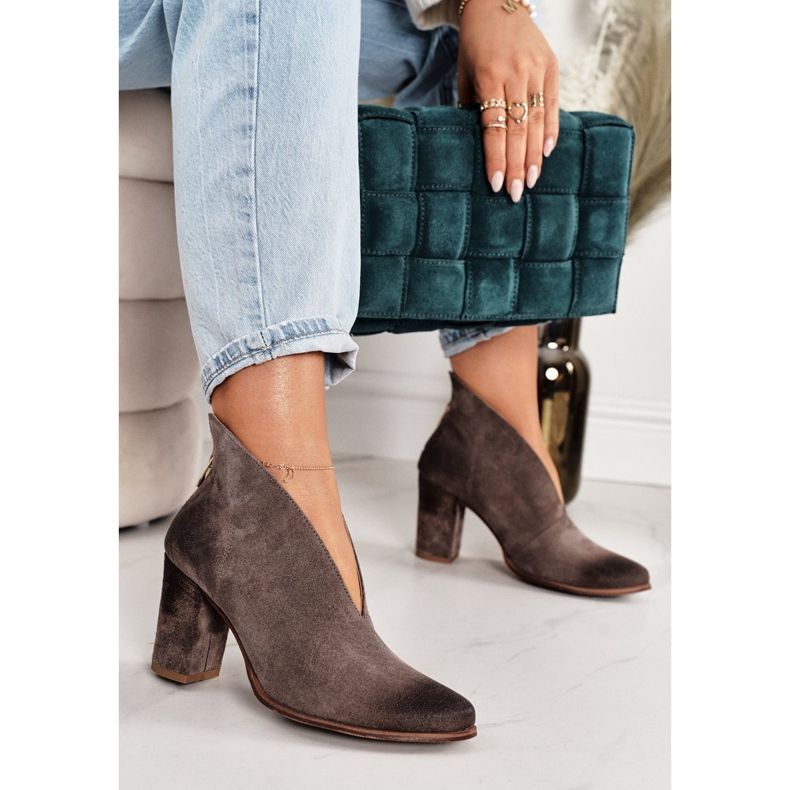 Suede Booties On A Post With A Cut Exquisite 1231 Cappuccino brown 2