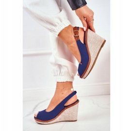 PS1 Tommy Navy Blue Sandals On A Braided Wedge Heel 1