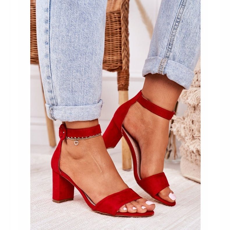 EVE Women's Sandals On Heel Suede Red Lexi 2