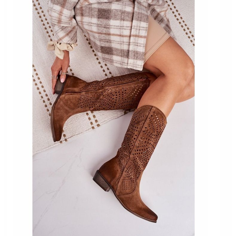 Spring Openwork Suede Boots Exquisite 1229 Cognac brown 1