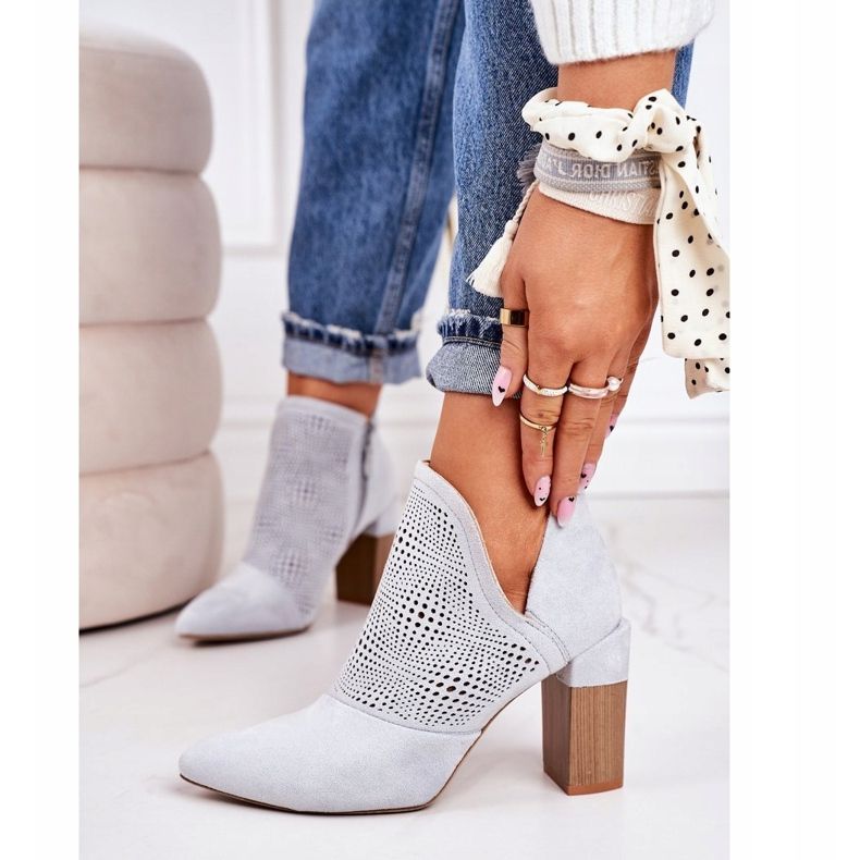 Openwork Booties On A Pillar Light Gray Michelle grey 2