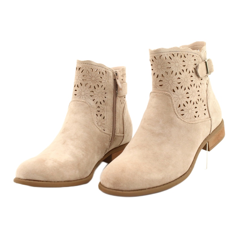 M.Daszyński Women's openwork suede boots SA142-18 beige 2