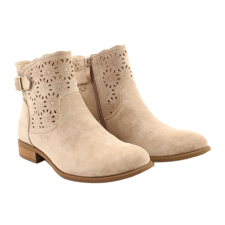 M.Daszyński Women's openwork suede boots SA142-18 beige 3