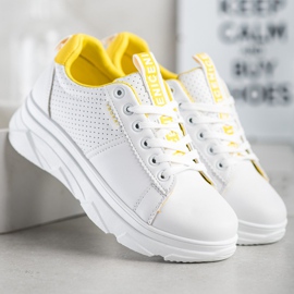 SHELOVET Sneakers Na Bielej Platforme Nice white yellow 2