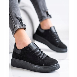 SHELOVET Suede Sneakers On The Platform black 1