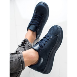 SHELOVET Suede Sneakers On The Platform navy blue blue 2
