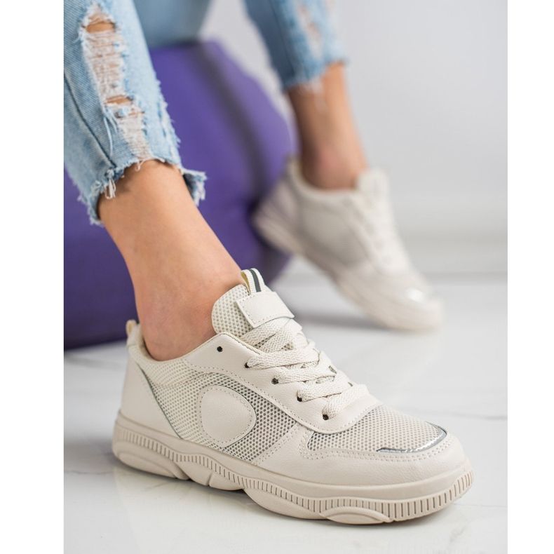 Ideal Shoes Beige Sneakers With Mesh 1