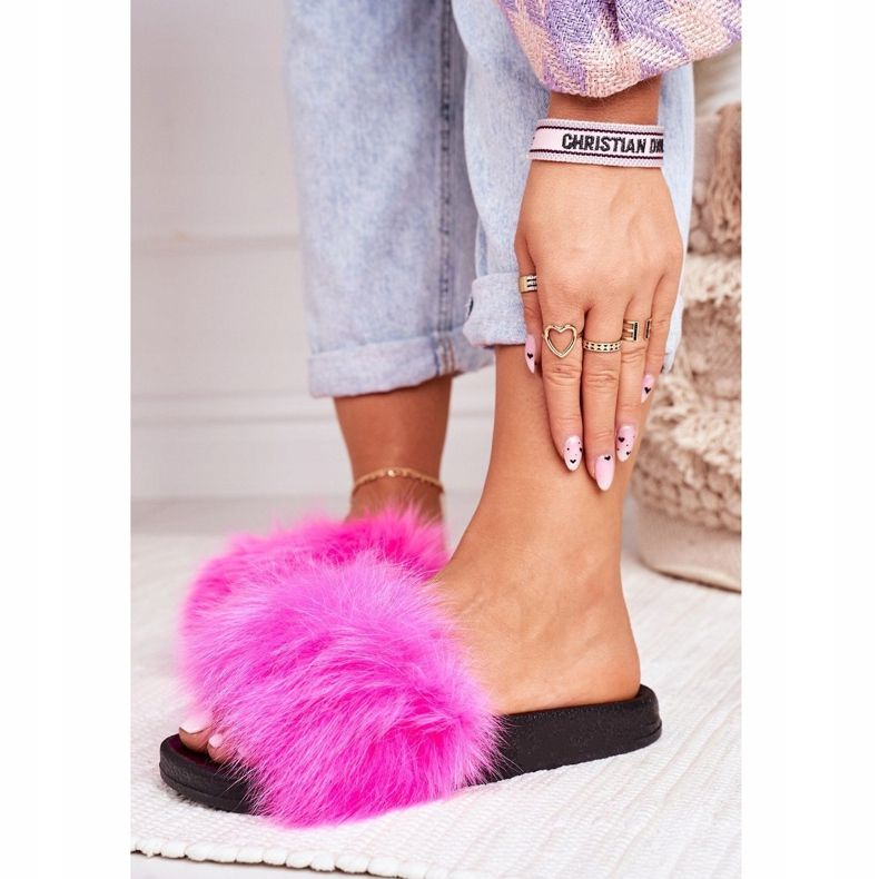 PS1 Women's slippers with fur Belmondo fuchsia pink 1
