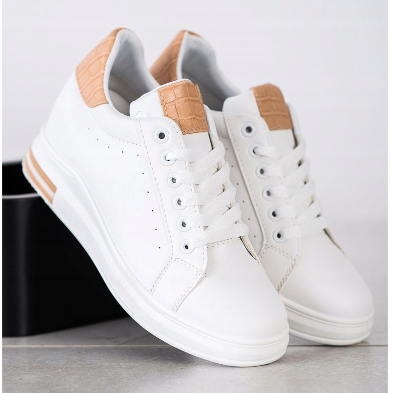 Ideal Shoes Spring Wedge Sneakers white 1
