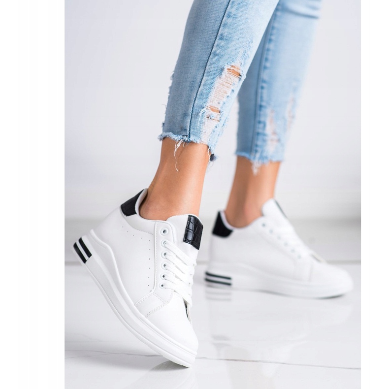 Ideal Shoes Spring Wedge Sneakers white black 1