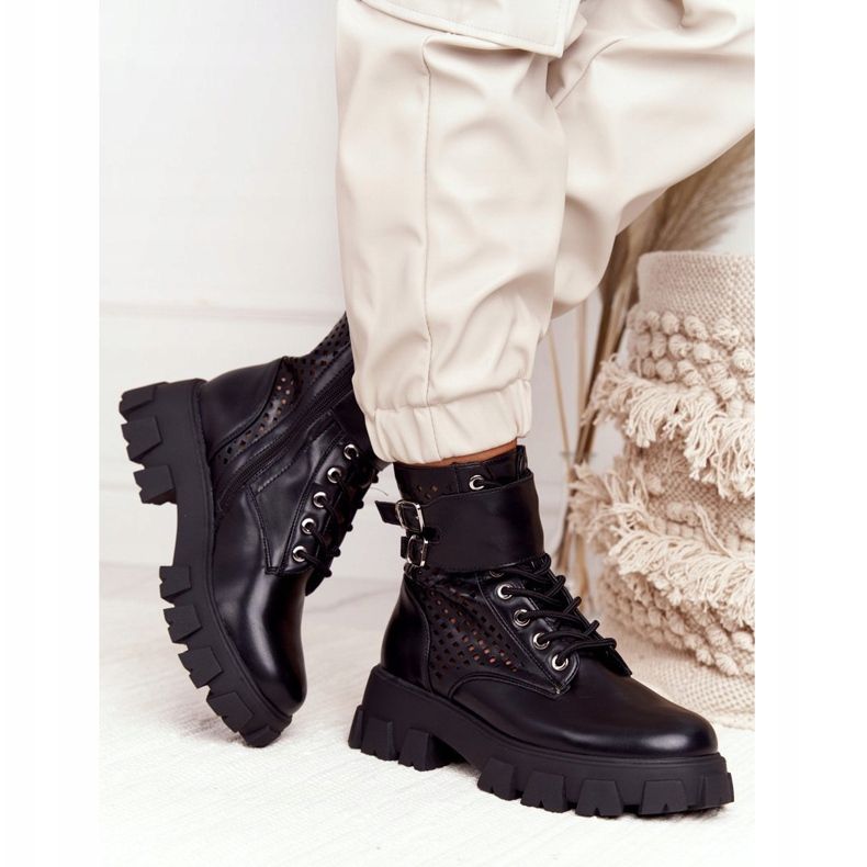 FB2 Openwork Boots Workers On The Black Blown Away Platform 2