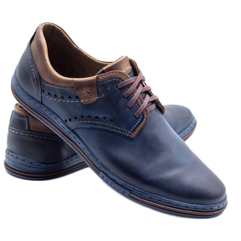Polbut Casual men's shoes 402 navy blue with brown 2