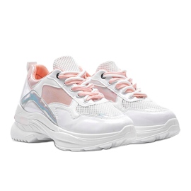 White sneakers with holographic inserts Karlie pink 1