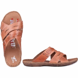 Kampol Men's leather slippers 201 / C3 brown 4