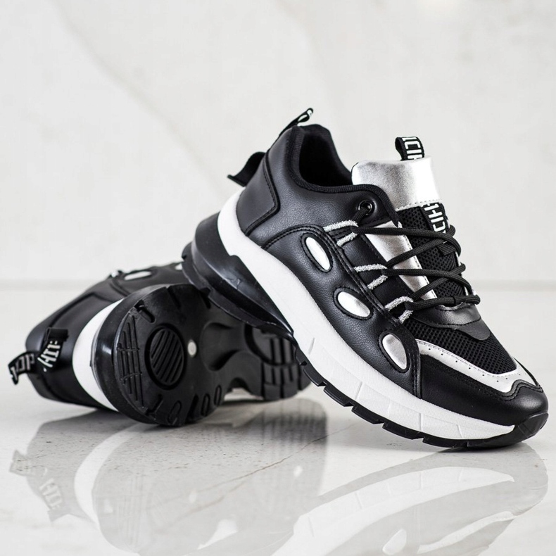 SHELOVET Stylish Eco Leather Sneakers black silver 2 SHELOVET Stylish Eco Leather Sneakers black silver 2