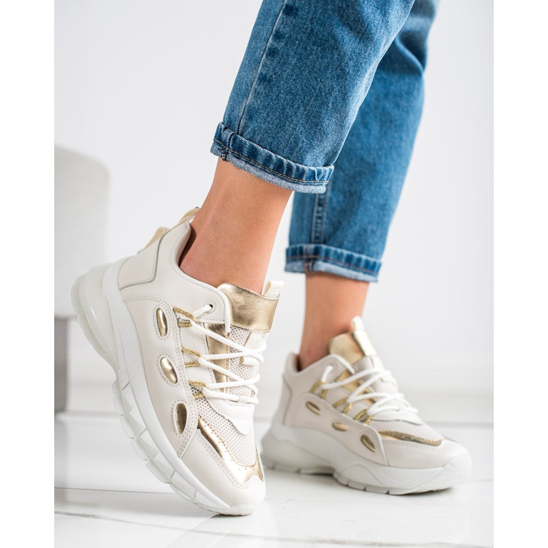 SHELOVET Stylish Eco Leather Sneakers beige golden 1 SHELOVET Stylish Eco Leather Sneakers beige golden 1