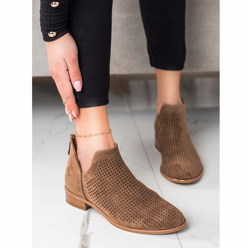 VINCEZA spring openwork boots brown 2