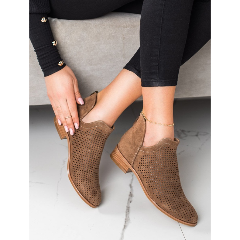 VINCEZA spring openwork boots brown 1