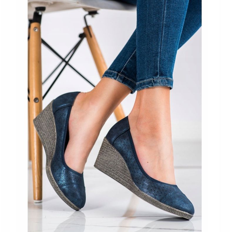 Goodin Navy Blue Wedge Pumps 1