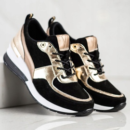 Black and gold leather sneakers VINCEZA golden 2
