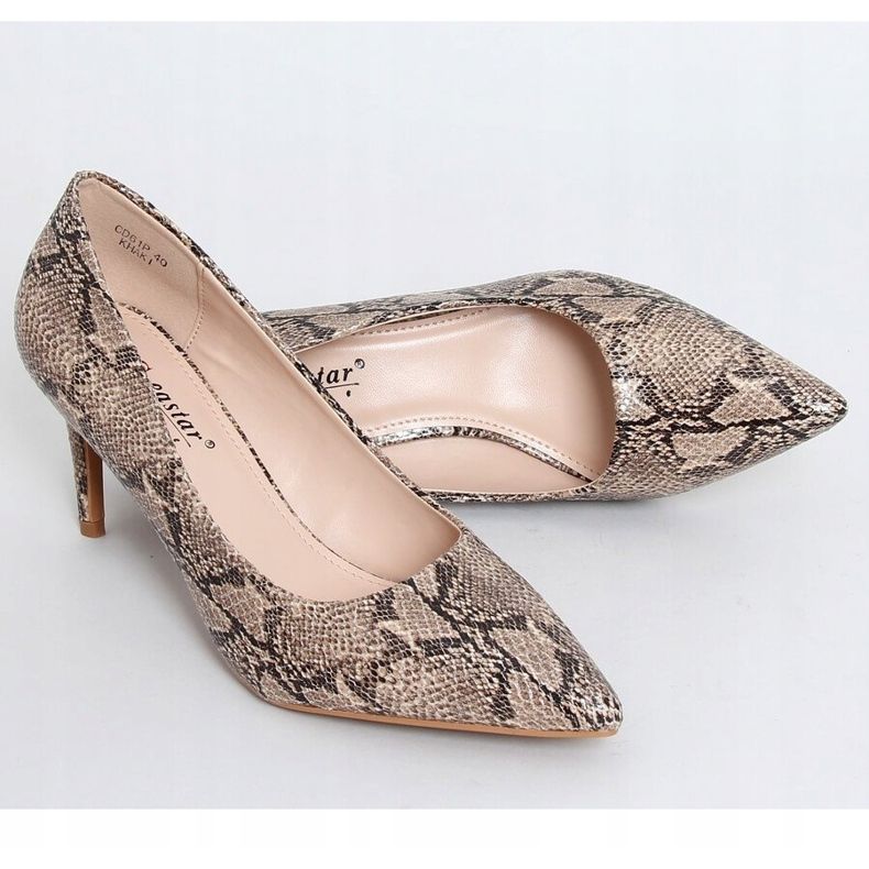 Women's high heels snake skin beige CD61P Khaki 1