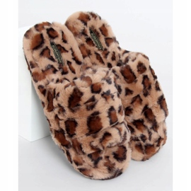 Brown X8130 Leopard women's slippers with an elastic band 1