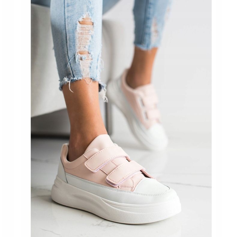 SHELOVET Comfortable Velcro Sneakers white pink 1 SHELOVET Comfortable Velcro Sneakers white pink 1