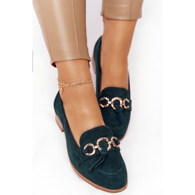 Elegant Women's Loafers Vinceza 10585 Suede Green golden 2 Elegant Women's Loafers Vinceza 10585 Suede Green golden 2