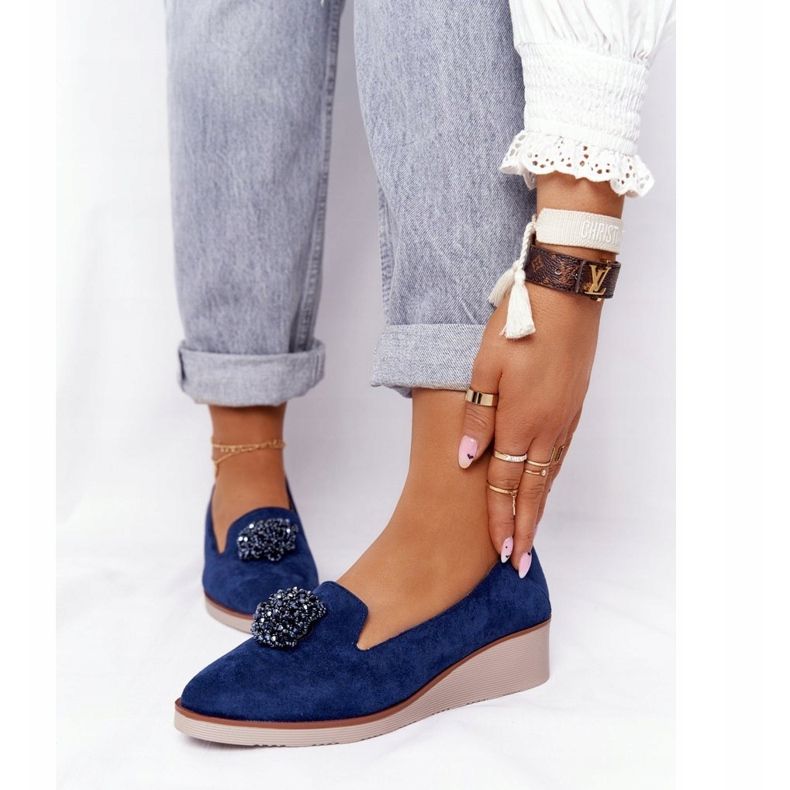 Elegant Wedge Shoes Vinceza 10580 Suede Navy Blue 1