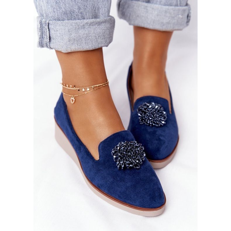 Elegant Wedge Shoes Vinceza 10580 Suede Navy Blue 2