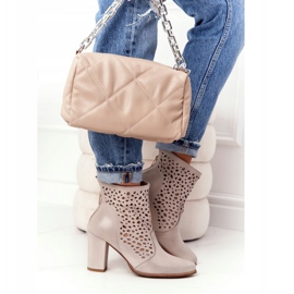 Openwork Leather Booties On A Post Exquisite 1219 Cappuccino beige 1