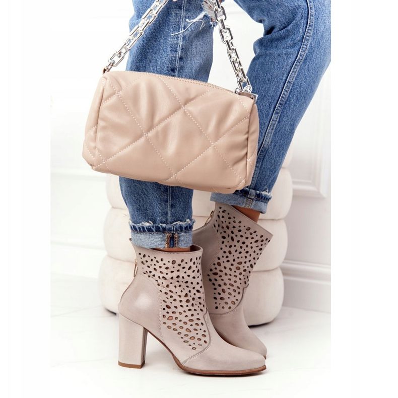 Openwork Leather Booties On A Post Exquisite 1219 Cappuccino beige 1