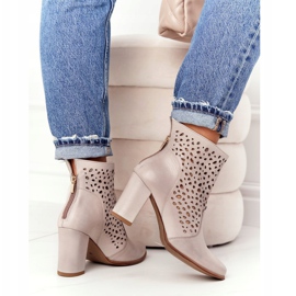 Openwork Leather Booties On A Post Exquisite 1219 Cappuccino beige 2