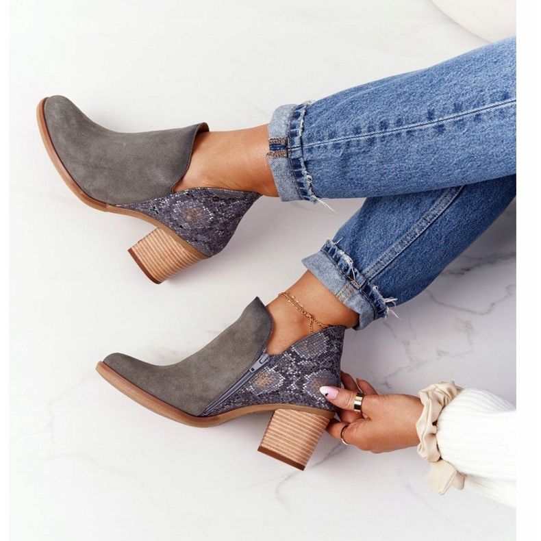 Women's Leather Boots On A Heel Maciejka Gray 04492 beige grey 2