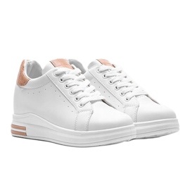 White sneakers on a hidden Halle wedge beige 1